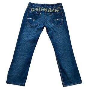 G-Star Raw Mens Jeans 38 Medium Wash Denim Straight Fit Embroidered Back 33-01SE